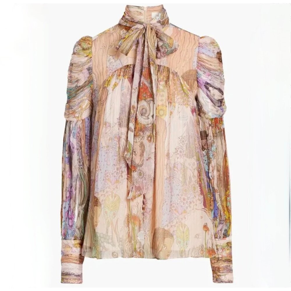 Zimmermann Pastel Floral High-Neck Blouse